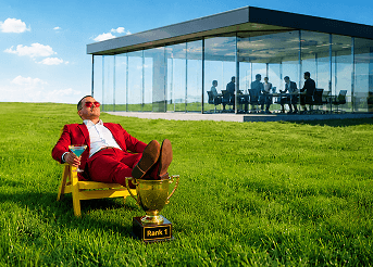 Dominate the search landscape — professional relaxing on a green lawn with a Rank 1 trophy