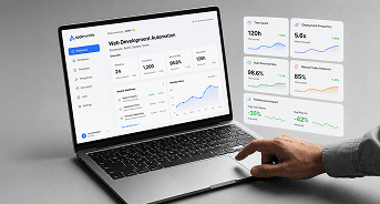 Web development automation dashboard on laptop