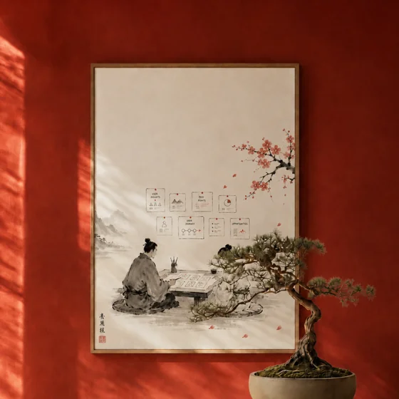 UX research and strategy illustrated as framed user-insight artwork